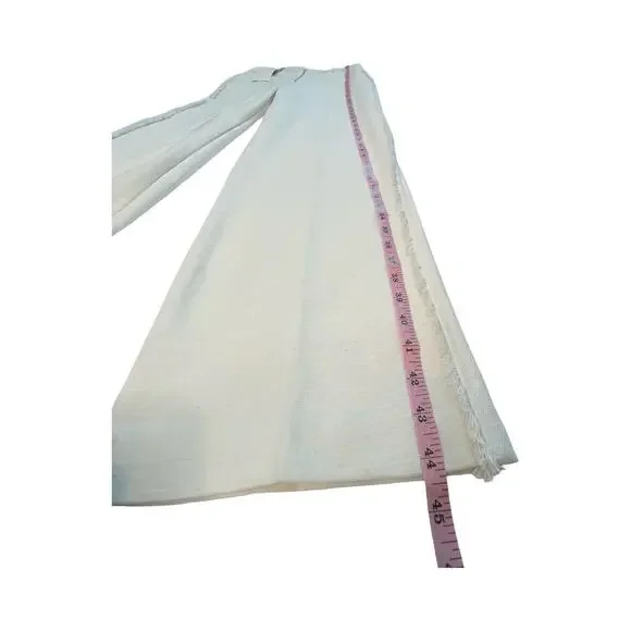 Zara Fringe Trim Wide-Leg Pockets Belt loops Pants Cotton Blend Off-White XS - Picture 8 of 12